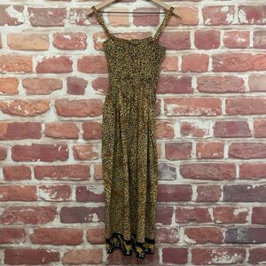 Just Love Dress Womens XL Tan Black Cheetah Safari Animal Print Smocked Sundress